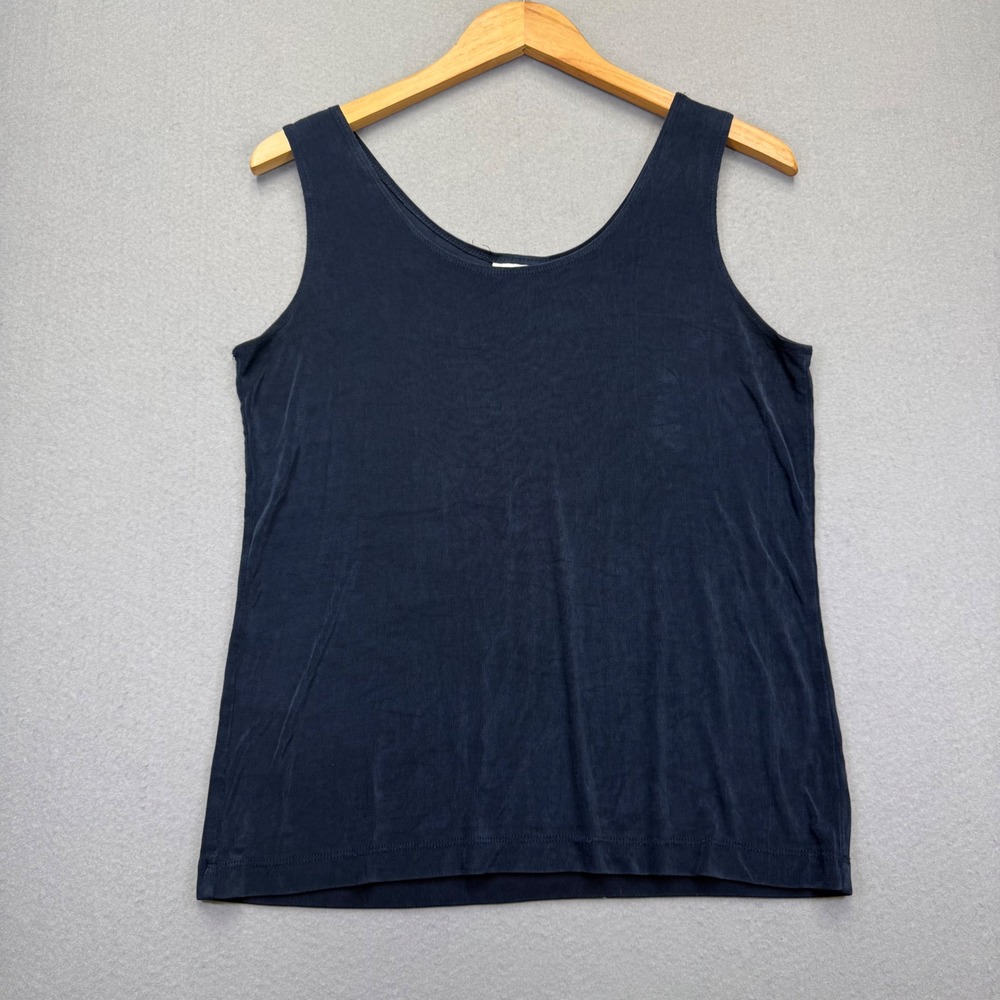 Chicos Travelers Navy Blue Scoop Neck Tank Top Womens Size 2 Large Acetate Blend